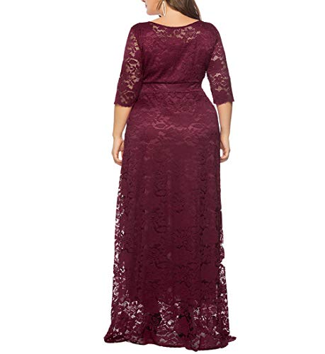Image of Eternatastic Women's Floral Lace 2 /3 Sleeves Maxi Dress Plus Size Evening Party Dresses