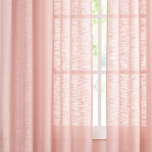 Fmfunctex Semi-Sheer Pink Curtains For Living Room Colral Pink 72" Nursery Room Window Curtain Set For Bedroom Linen Textured Not See Through Draperies 52”W X 2 Panels Rod Pocket #TOP3