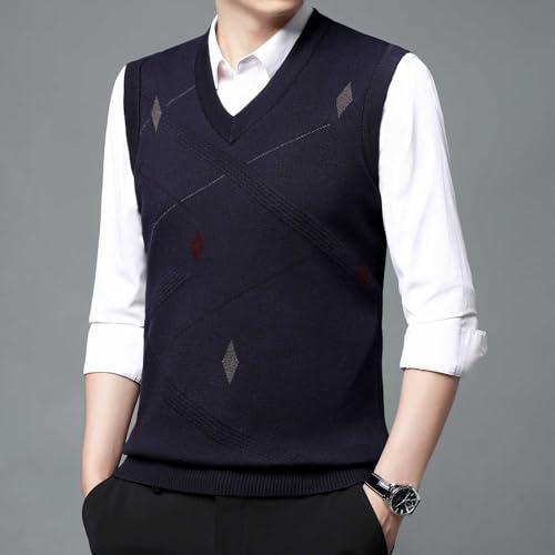 Sweater Vests for Men Business Casual Printed Knitted Sweaters Classic V-Neck Pullover Sleeveless Slim Fit Sweaters4