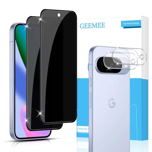 GEEMEE para Google Pixel 10 Protector de Pantalla de Privacidad, 2+2 Piezas Anti espía Protector+ Protector de Lente de cámara, Alta Sensibilidad, Sin Burbujas Cristal Vidrio Templado Film