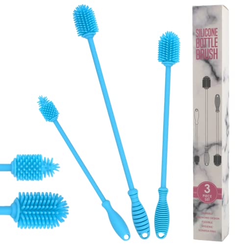 kprice® Goupillon Bouteille Silicone | Brosse Lave Bouteille | Brosses de Nettoyage | Ecouvillon Biberons Bébé | Goupillon Gourde | Bottle Brush 3U (Bleu) Cover