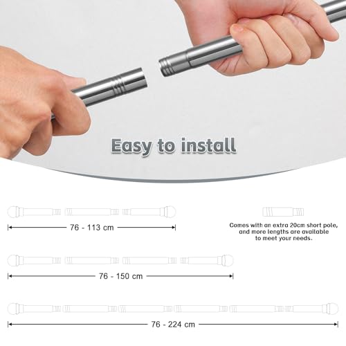 Curtain Poles, 1.6 cm Single Curtain Rods 76-157 cm, Curtain Poles for eyelet curtains for Bedroom Door, Windows - Image 2