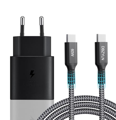 DBZYLN Cargador Rapido con Cable Compatible con Samsung S23 S22 Ultra S21 S20 S10 Note20 A13 A23 A53 A54 Z Fold5 Fold4 Flip5 Flip4, 25W USB C Carga Rapida & Cable 200cm   Negro