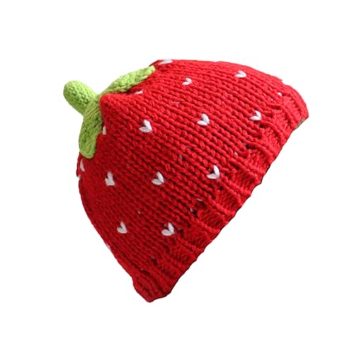 CORIRESHA Girls Cute Strawberry Beanies Y2k Handmade Kawaii Knitted Hats