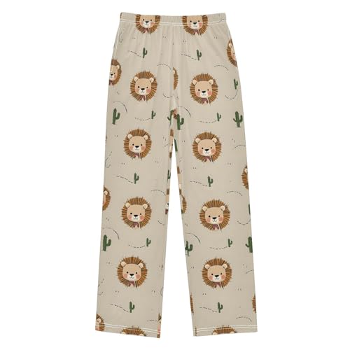 Lion Cactus Pattern Pajama Pants Soft Sleep Bottoms Long Pjs S