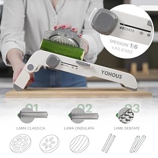 YoHous Mandolina per Verdure Professionale Regolabile - Taglia Verdure Manuale in Acciaio Inox - Affetta Verdure a Julienne, Cubetti e Fette Sottili