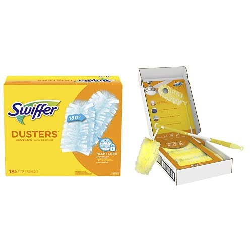 Swiffer Dusters Heavy Duty Extender Starter Kit, 13 Piece Set and Dusters and Dusters, Multi Surface Refills, Unscented Scent, 18 Count