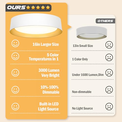 Image of Flush Mount Ceiling Light, 16in Modern Ceiling Light 5 Color Temperature