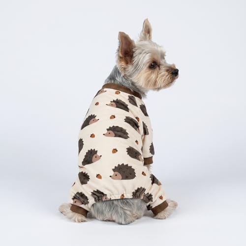 Image of Fitwarm Funny Hedgehog Dog Pajamas, Warm Winter Dog Clothes for Small Dogs Boy Girl, Cozy Pet Onesie with Feet, Beige, Brown, Medium