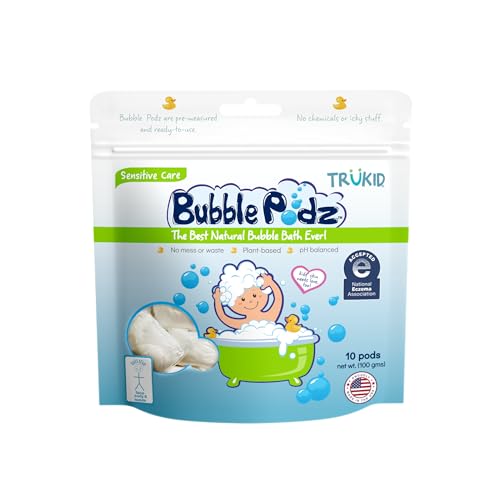 Image of TruKid Bubble Podz Bubble Bath for Baby & Kids, NEA-Accepted for Eczema, Gentle Refreshing Colloidal Oatmeal Bath Bomb for Sensitive Skin, pH Balance 7 for Eye Sensitivity, Unscented (10 Podz)
