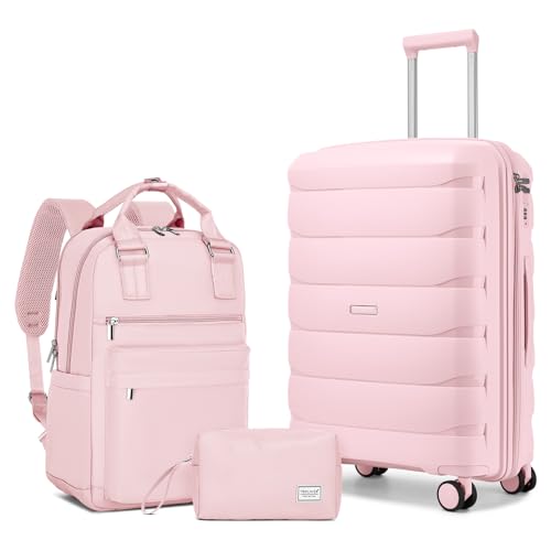 Image of Carry On Luggage 22x14x9 Airline Approved, 22 Inch PP Hardshell Luggage Carry-on Suitcase with Spinner Wheels, Carry On Suitcase Set for Women (Pink)