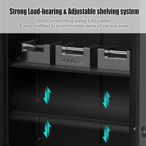 Maemttes 72\" Metal Storage Cabinet with Doors and Shelves, Tall Garage Cabinets Lockable File Cabinet, Heavy-Duty Locker Cabinet Tool Cabinet for Garage, Office, Home, Kitchen (Black)