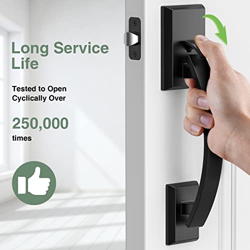 Image of Front Door Handle Black Adjustable12.7in Heavy Exterior Entry Handle Reversible