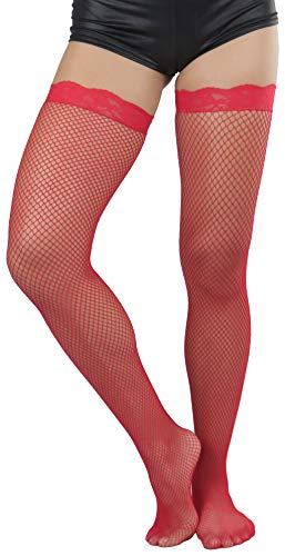 Image of ToBeInStyle Women's Wide Floral Lace Fishnet Thigh Hi Stockings