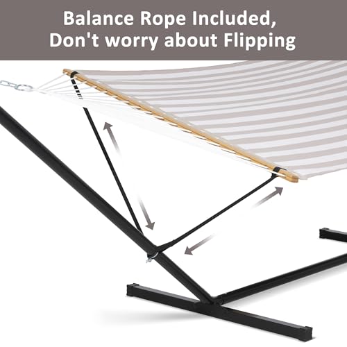 SUNCREAT Double Hammock with Stand Included, Outdoor Portable Hammock with Stand, Light Gray Stripes by SUNCREAT - Image 3