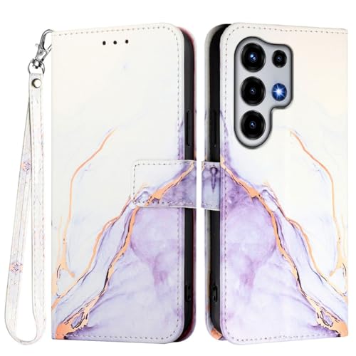 Housse Samsung Galaxy S22 en cuir portefeuille marbre blanc plus violet aux finitions soignées