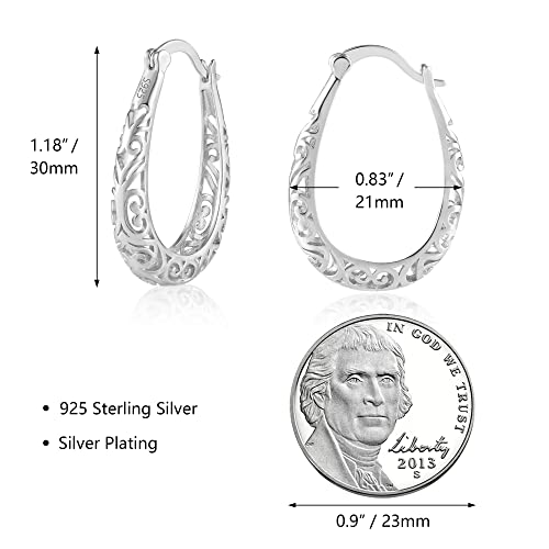 Silver Filigree Hoop Earrings For Women Hollow Oval Hoop Earrings Hypoallergenic Filigree Earrings For Jewelry Gifts #TOP2