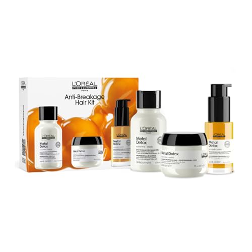 LOréal Professionnel Metal Detox Shampoo Hair Mask & Hair Oil Discovery Gift Set Prevent Damage and Colour Fade from Hard Water Clarifying shampoo Hair Treatment Shine 100ml 75ml & 30ml