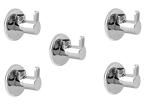 Kunex Mark Brass Disk Angle Cocke for Bathroom Angle Valve for Basin Angle Wall for Bathroom Angle Cocke for Wash Basin Brass Angle Valve for Wash Basin with Free Flange and Teflon Tape Set of (5)