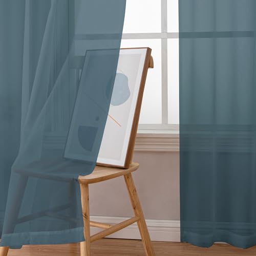 Image of Chyhomenyc Dusty Blue Sheer Curtains 36 inch Length 2 Panels, Light Filtering Voile Short Window Curtians for Bathroom Small Windows, 42Wx36L inches,Stone Blue