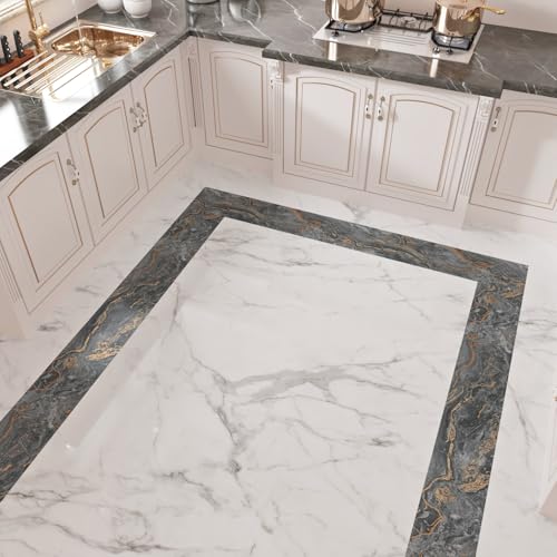 Wallercity Papel de parede de mármore preto/dourado, descasque e cole o papel de contato com borda m