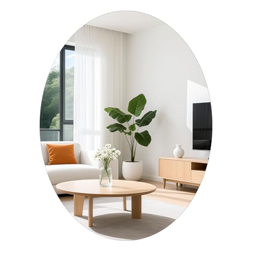 TSKDKIT Specchio da parete ovale 50 x 40 cm, adesivo senza bordi, ovale, autoadesivo, grande, senza distorsioni, decorativo HD, per bagno, ingresso, spogliatoio, soggiorno