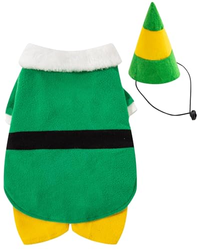 Dog Elf Costume for Pets Party Winter Warm Clothes Dog Christmas Outfit with Cap (Large)