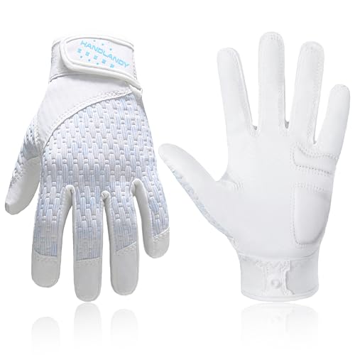 HANDLANDY Baseball Batting Gloves for Adult Youth, Grip Breathable Softball Batting Gloves Fit Men Kids Boys Girls Kids Medium Pearl White-Kids