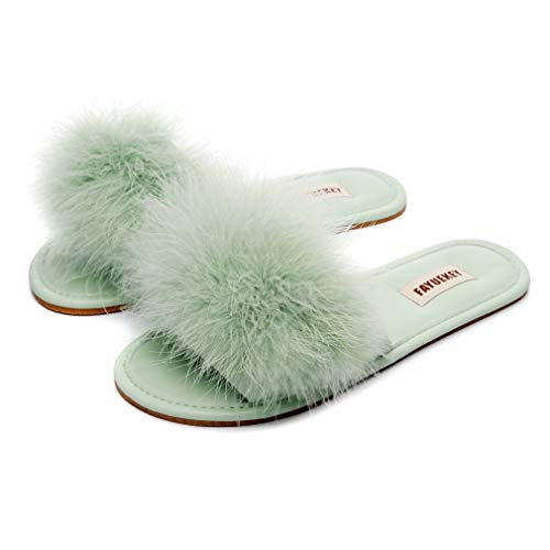 FAYUEKEY Women Fur Sexy Slippers Spring Summer Fluffy Cute PU Comfy Slides Sandals Indoor Outdoor Flats Shoes