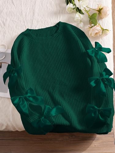 Image of SHENHE Women's Plus Size Sweaters Bow Cutout Crewneck Long Raglan Sleeve Knit Tops Chunky Sweaters