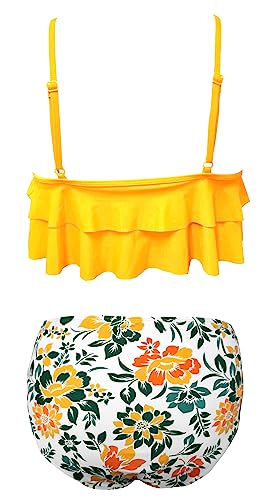 Image of SHEKINI Girls Floral Print Bathing Suits Ruffle Flounce Two Piece Swimsuits | Girls Bikini,Girls Bathing Suit,Swimsuits for Kids,Kids Bikini,Girls 2 Piece Swimsuit,Summer Hawaii Beach Swimwear,6-12 Years