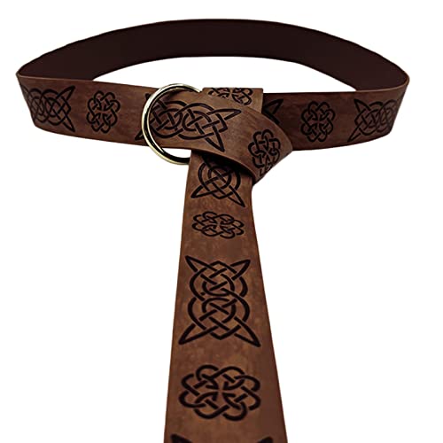 N/A/A Elegant Embossed Medieval Leather Belt, Men's Belt, Adjustable Retro Renaissance Knight Belt, O Loop Knight PU Leather Waist Belt, Medieval Viking Belt for Men