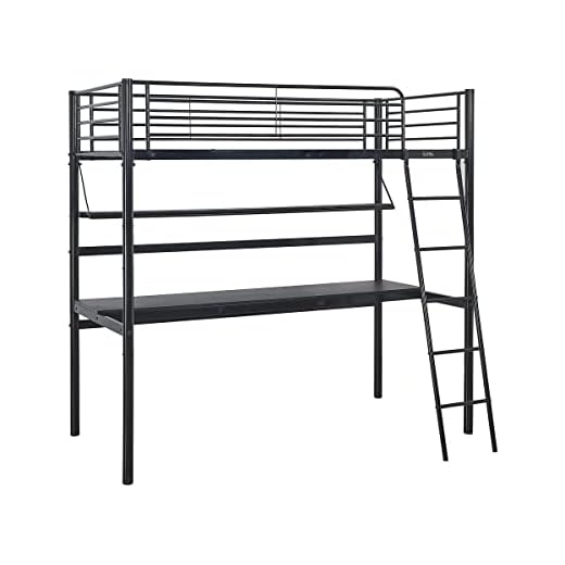 Habitat et Jardin - Lit Mezzanine avec Bureau 90 x 190 cm Noir - Cadre de Lit avec Protection Contre Les Chutes et Sommier Inclus - Lit en Métal avec Échelle pour Adultes et Enfants