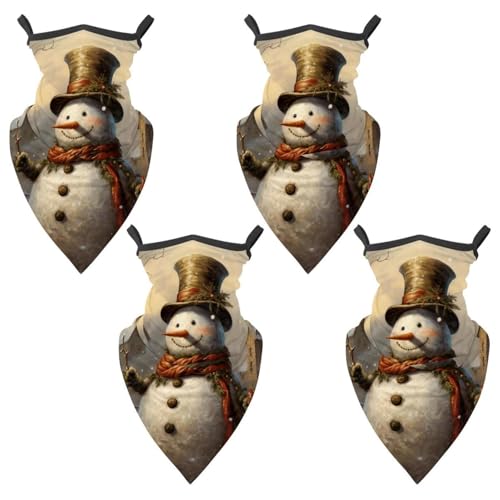 4 Pack Retro Christmas Snowman Fishing Neck Gaiter - UV Face Mask Sun Protection for Men & Women