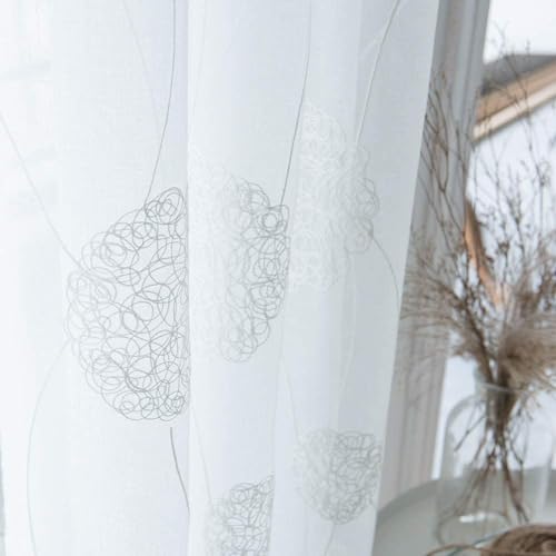 Vual Perdeler Yarı Saydam Perde Kısa Çiçek Nakışlı Modern Ev Tarzı Şeffaf Perdeler Beyaz 225 x 140 cm (Y x G) Oturma Odası Yatak Odası Çocuk Odası için 2'li Set