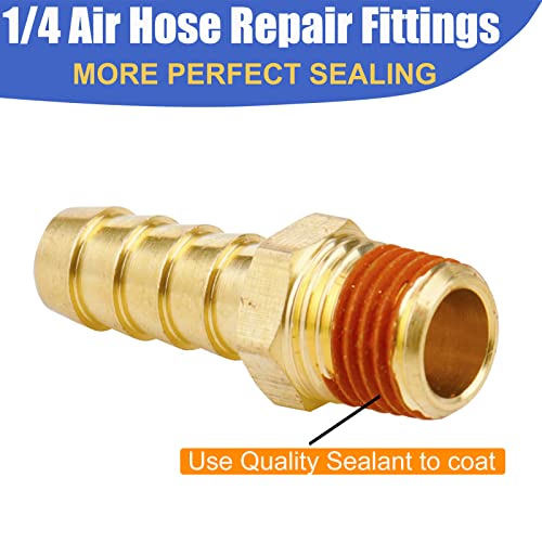 Whk 12 Pack Air Hose Repair Kit Fittings 3/8 Barb To 1/4 Npt Air Hose Barb Connectors With Sealant Air Line Coupler, Brass Pipe Fittings Male Threaded With 12 Pcs Hose Clamp… #TOP2