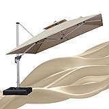 PURPLE LEAF Sonnenschirm Balkon 330 x 330 cm Ampelschirm Drehbar Neigbar Kippbar Marktschirm Groß 360° Rotation, Gartenschirm mit Kurbel, XXL Sonnenschutz UV50+, Beige