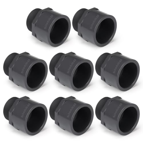 Image of 8 Pcs 1-1 /2 Inch PVC Pipe Fitting Male Adapter Schedule 80 Socket x Npt Compatible with 836 Series Heavy Duty Industrial Grade Corrosion Resistant Plumbing Irrigation Connector for Water