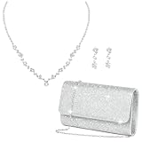 Women's Clutches, Silver Clutch Bags for Weddings with Bridesmaid Jewellery Sets, Elegant Silver Handbags for Women, Perfect for Wedding Ceremonies and Formal Events
