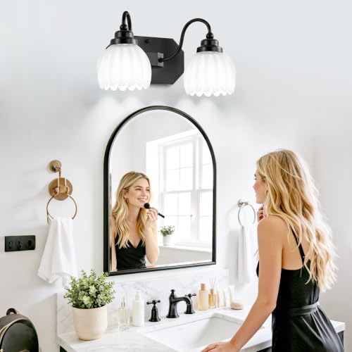 Image of Vintage Bathroom Light Fixtures,2 Light Milk White Crystal