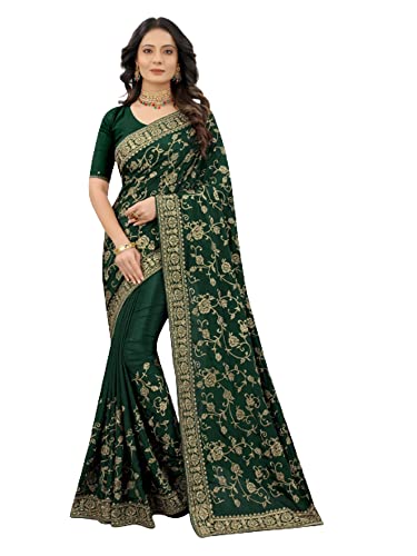 Sari indien traditionnel en soie vert pour célébrations et mariages