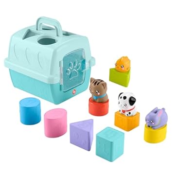Fisher-Price Pets - Trasportino Cercaforme, set attività con 4 blocchi a tema animali e 4 formine per sviluppare le capacità motorie complesse, giocattolo per bambini, 6+ mesi, HTW93