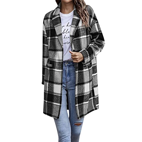 Veste à carreaux femme longue et décontractée en gris taille XL pour l'hiver