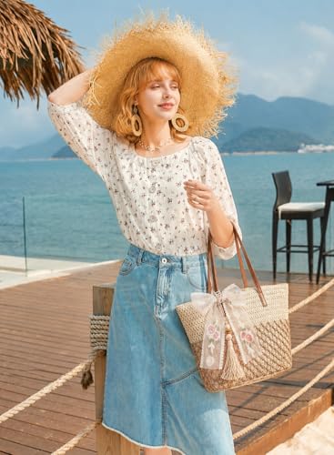 Bolso Tote de Playa de Paja para Mujer, Grande con Cierre miniatura 2