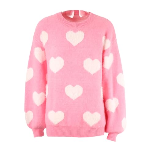Image of Women's Valentine Love Print Heart Fun Sweater Casual Crewneck Long Sleeve Knit Sweatshirts Pullover Tops