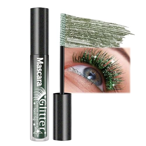 Glitter Mascara - Grün Glitzer Wimperntusche Diamond Effekt Langanhaltend Volumen & Verlängerung Wischfeste Formel Schimmerndes Augen Make-up mit Feinem Funkeln für Party Hochzeit (Green)