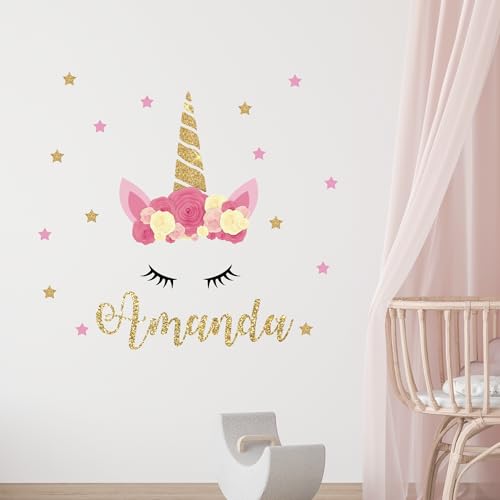 Vinilo Decorativo Unicornio Personalizado para Cuarto de Niña miniatura 2