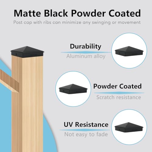 4x4 Post Caps – Aluminum Pyramid Caps Fits 3.5" x 3.5" Wood Posts, Black Matte Post Covers for Fence, Deck, and Mailbox (8 Pack) by INDECKMO - Image 4