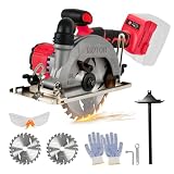 Sega circolare senza fili da 15 cm, compatibile con Milwaukee M18, 6200 giri/min con 2 lame 150 mm, profondità di taglio 50 mm, smussatura 0-45° per taglio di legno, plastica, piastrelle (rosso per