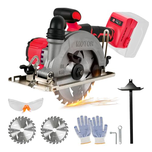Scie circulaire sans fil de 15,2 cm compatible avec Milwaukee M18, scies circulaires sans balais de 6200 tr/min avec 2 lames de 150 mm, profondeur de coupe 50 mm, biseau de 0 à 45° pour coupe du bois